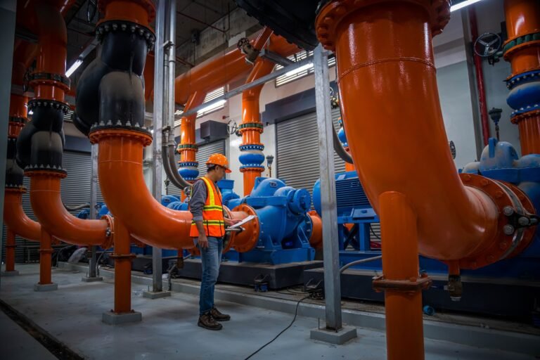 Engineer under checking the industry cooling tower air conditioner is water cooling tower air chille